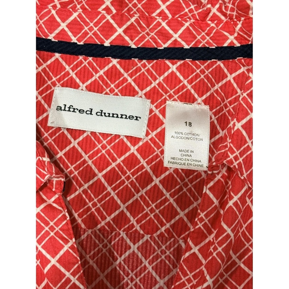 Vintage Alfred Dunner Button-Front 3/4-Sleeve Red & White Check Blouse Sz 18 - Picture 4 of 4